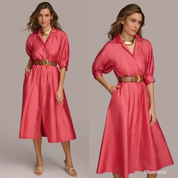 Revolve Donna Karan COTTON MIDI SHIRT DRESS (No Belt) in Rose Quartz - Picture 1 of 11